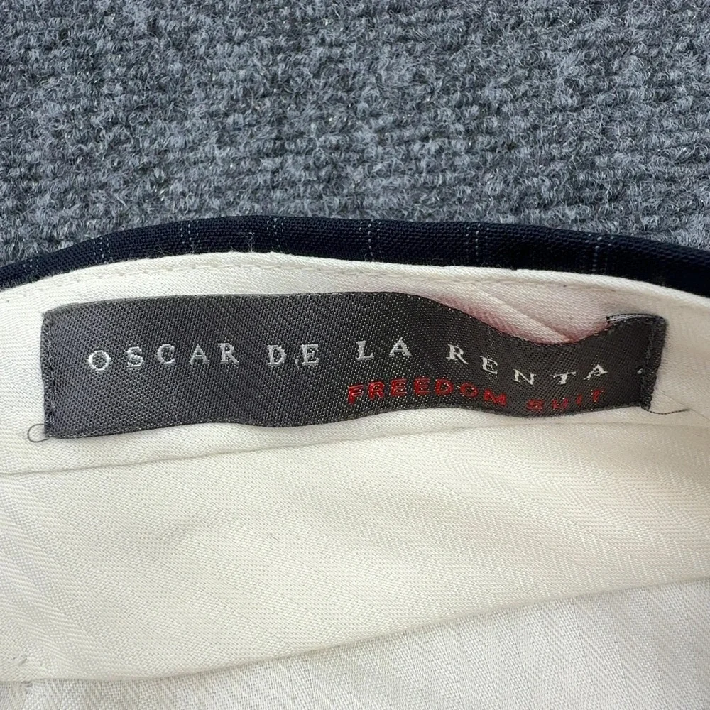 Oscar de la Renta Pants Mens 32 Navy Blue Wool Pinstripe Pleated Cuffed Classic